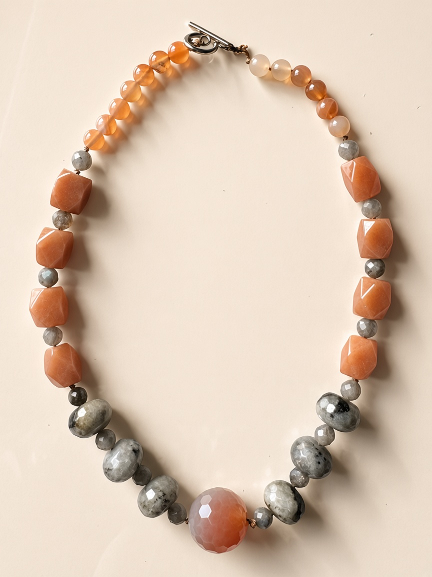 Carnelian & Larvikite Beaded Statement Necklace