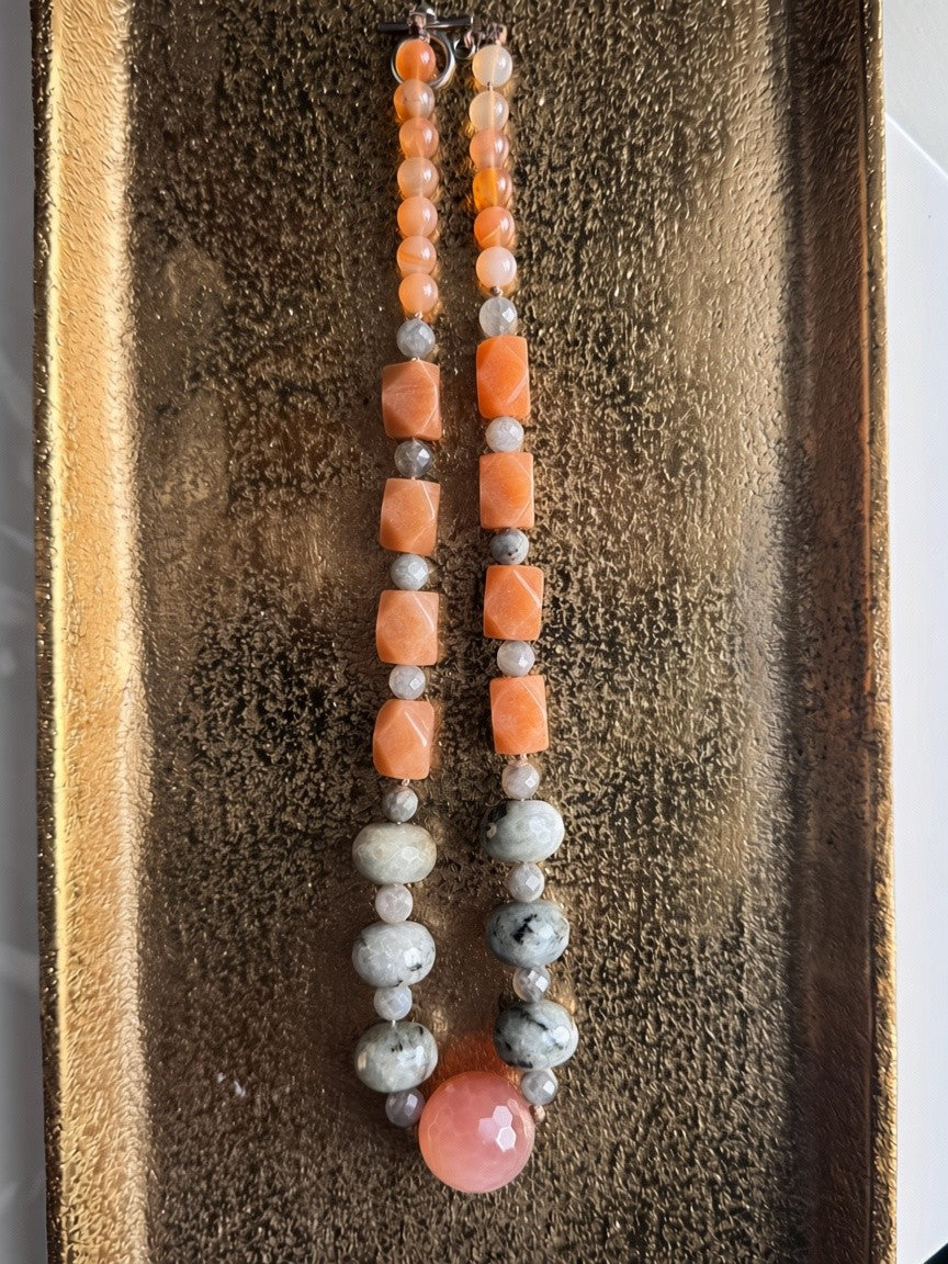 Carnelian & Larvikite Beaded Statement Necklace