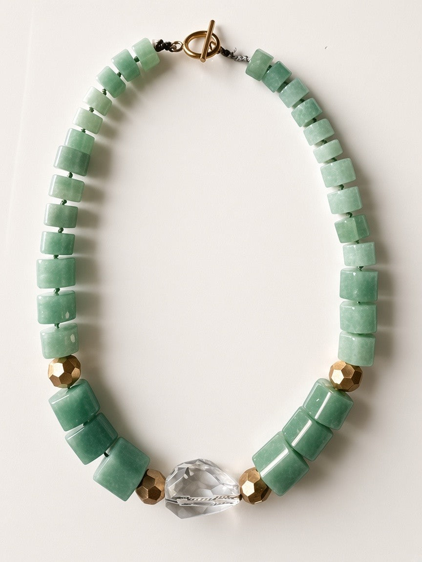 Green Aventurine & Clear Quartz Beaded Necklace