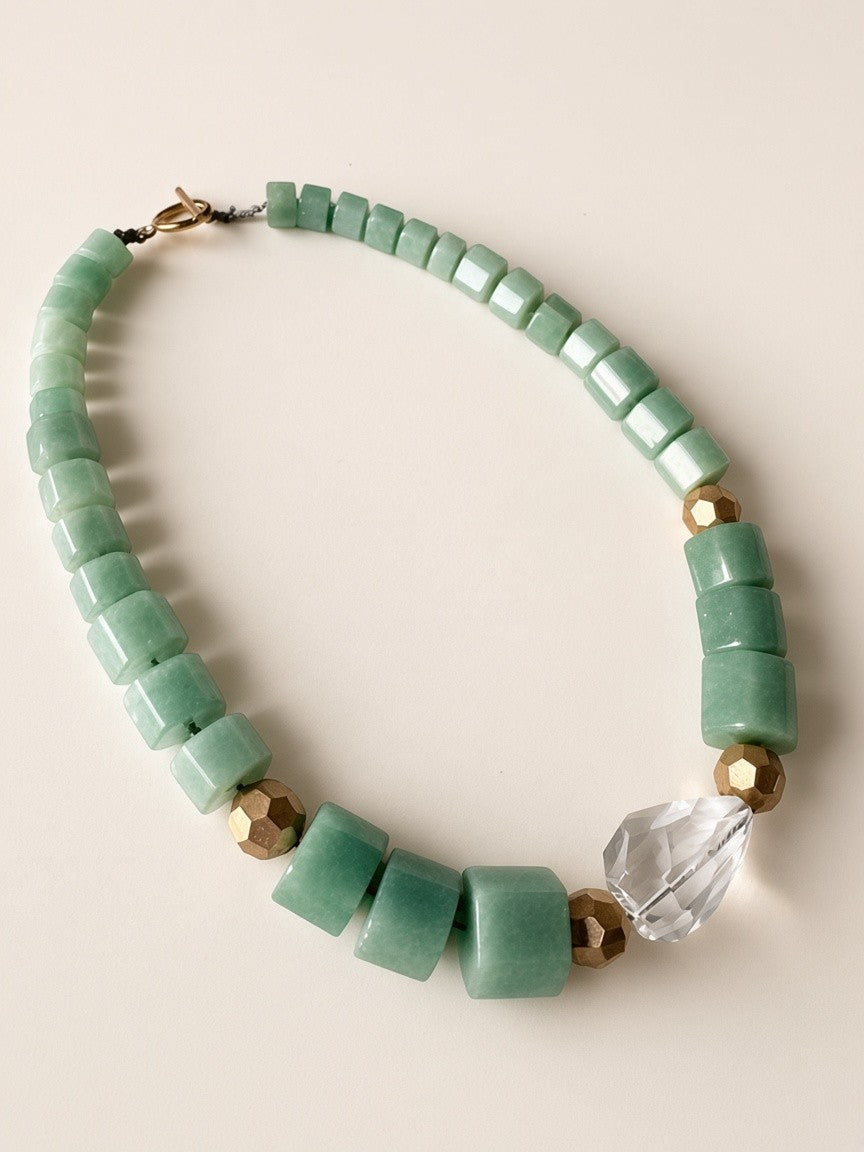 Green Aventurine & Clear Quartz Beaded Necklace