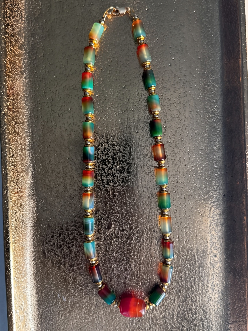 Candy Agate & Carnelian Beaded Necklace with Matching Bracelet