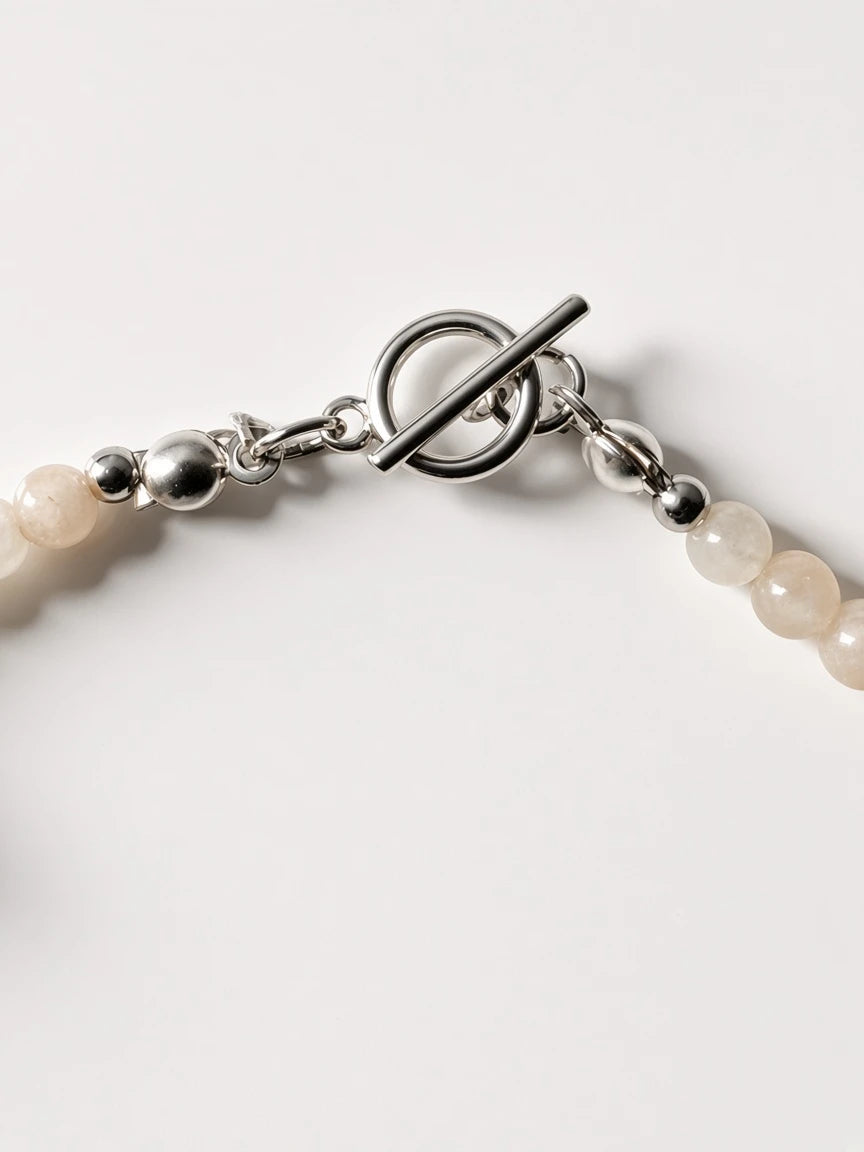 Hue La La Gems beaded statement necklace featuring faceted moonstone and sunstone beads with a silver-tone toggle clasp