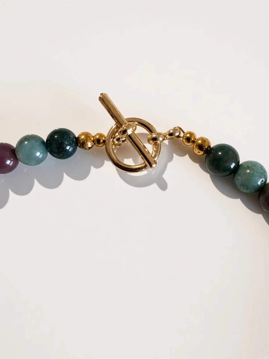Hue La La Gems beaded necklace featuring polished multi-colored gemstones and a gold-tone toggle clasp closure.