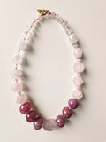 Hue La La Gems statement necklace featuring rose quartz and crackled berry agate beads with a gold-tone toggle clasp.