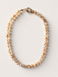 Hue La La Gems handcrafted honey-toned gemstone beaded necklace with a gold heart-shaped toggle clasp.